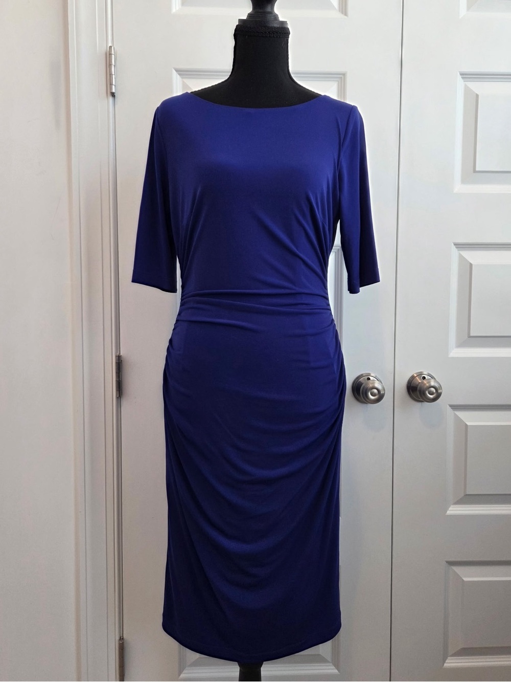 Vince Camuto Cobalt Blue Ruched Midi Sheath Dress